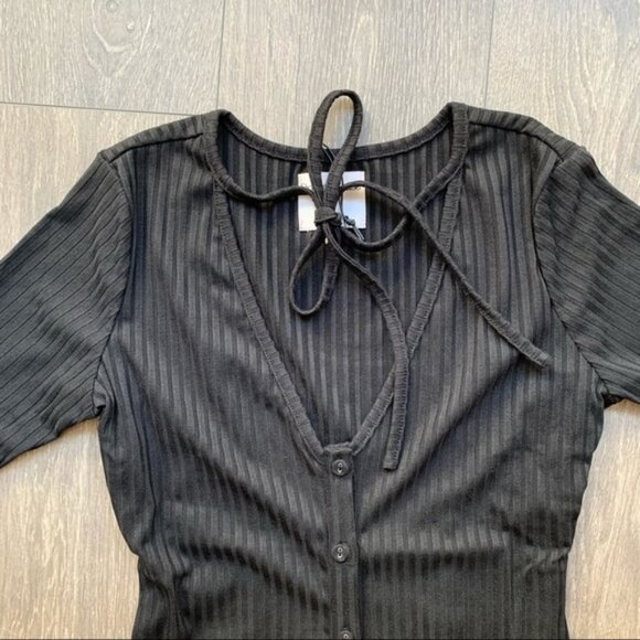 Revolve Privacy Please Prentiss Mini Dress Bodycon Rib Knit Tie detail Black XS - Picture 8 of 14